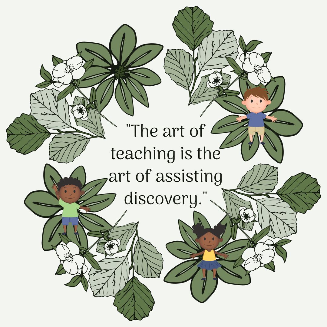 Educational Poster with Children and Botanical Theme Promoting Learning