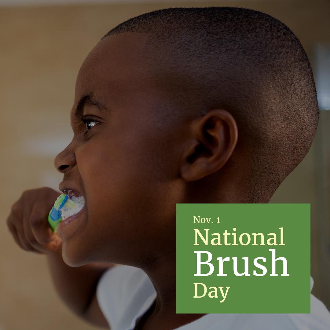 African American Boy Brushing Teeth Celebrating National Brush Day from ...