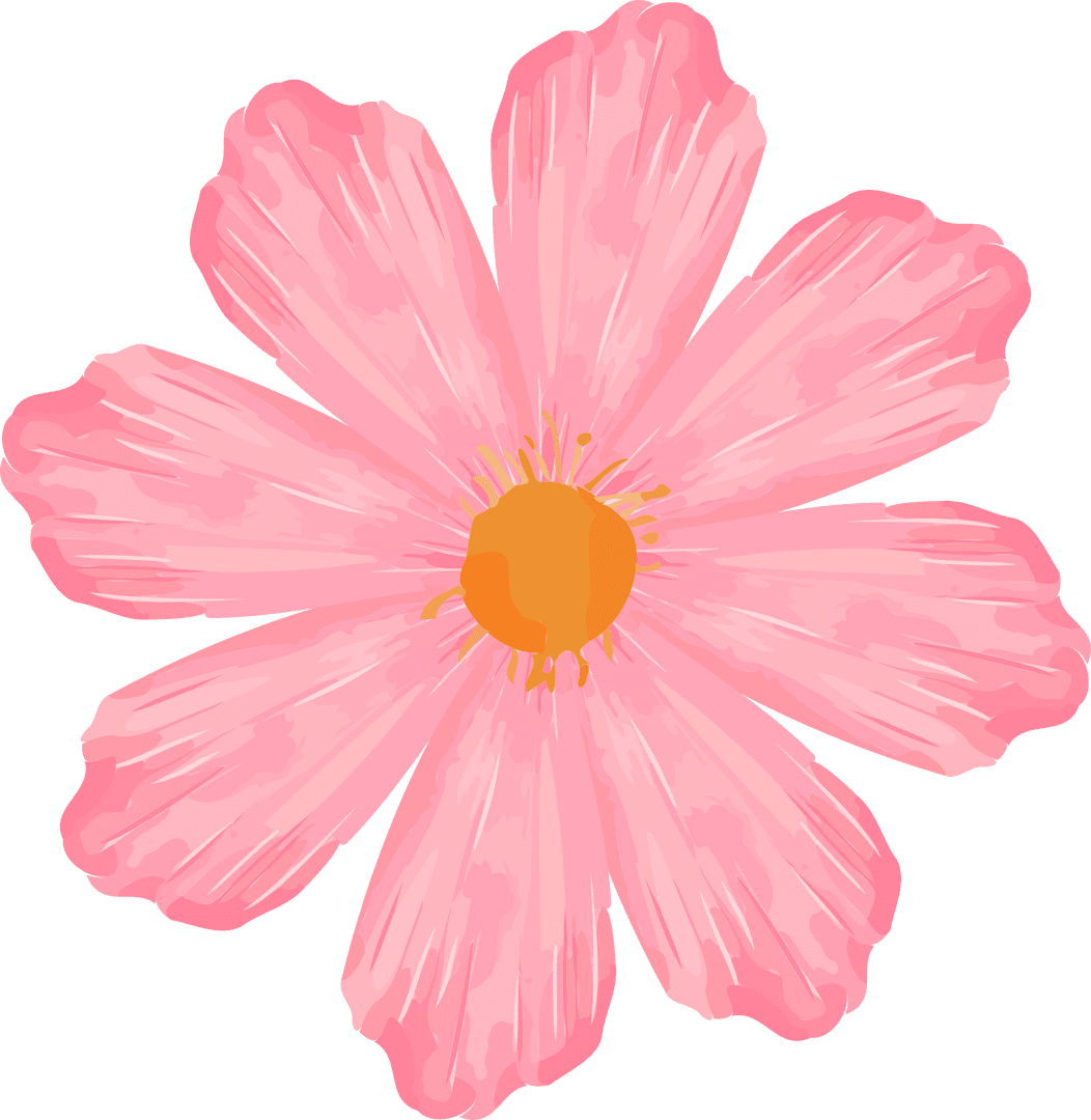 Stylized Pink Flower with Brush Stroke Petals on Transparent Background