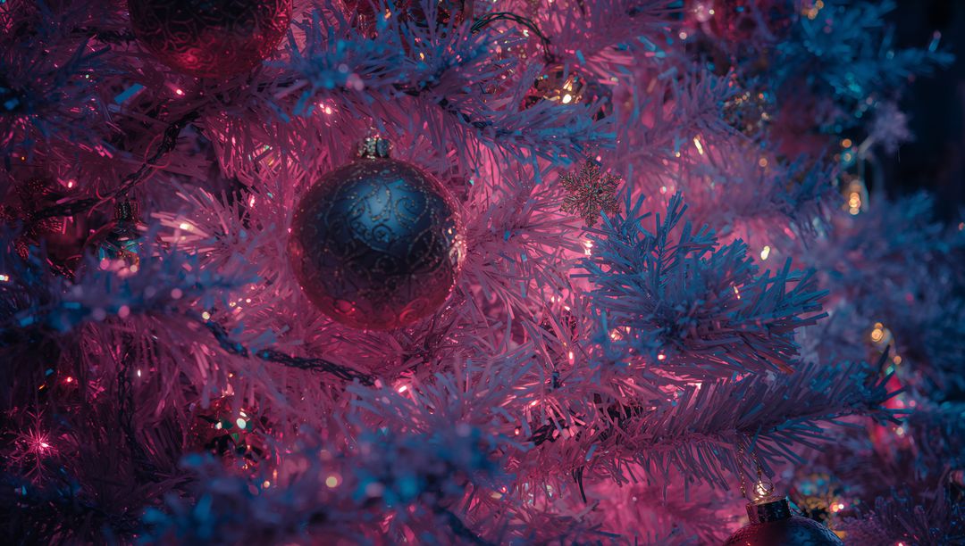 Luxurious Ornaments on Illuminated Pink Christmas Tree