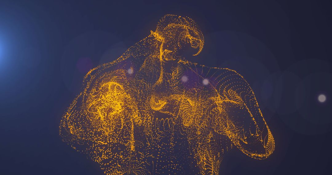 Futuristic Human Figure in Dazzling Orange Particle Formation