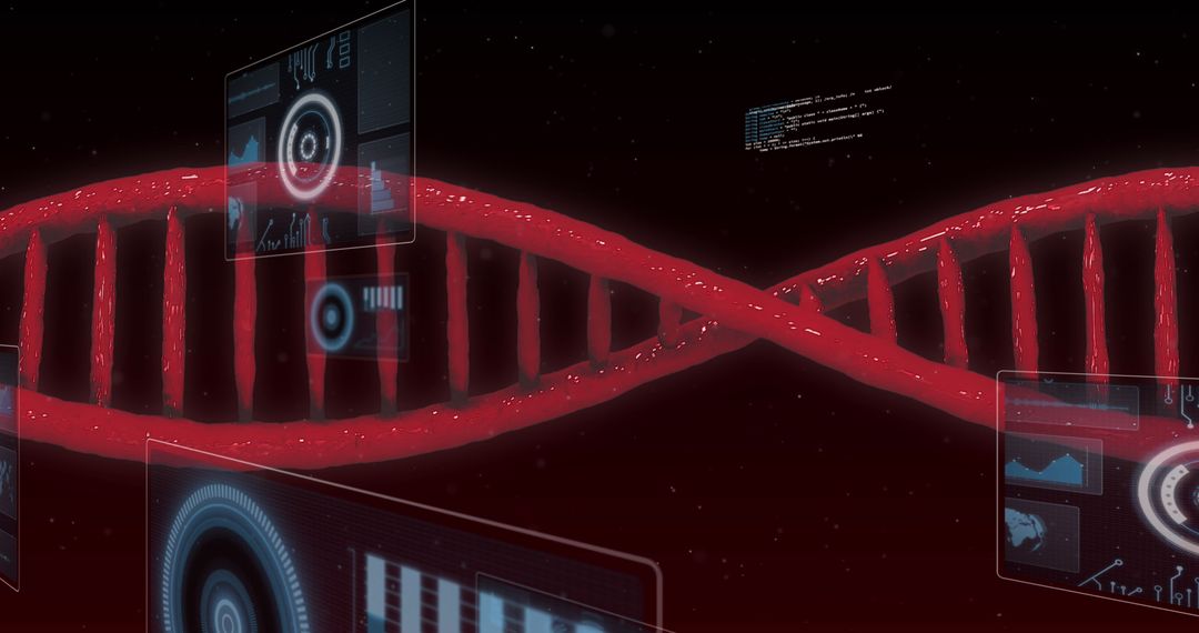 Digital Interface with DNA Strand and Data Screens in Medical Concept