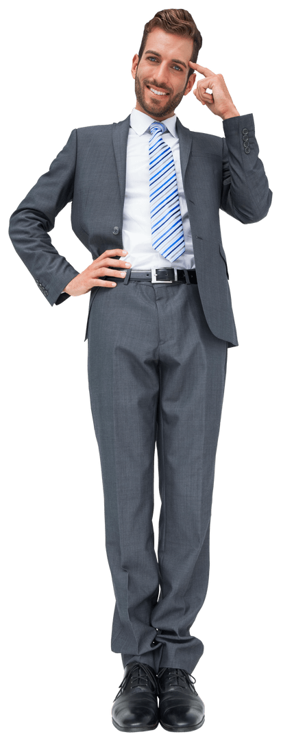 Happy Businessman in Suit Gesturing on Transparent Background