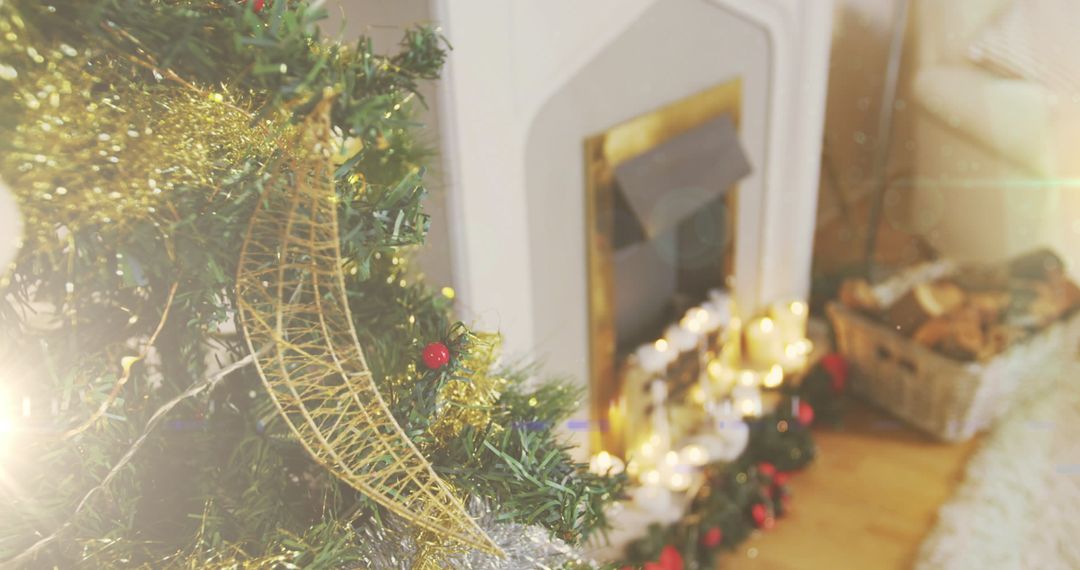 Festive Christmas Tree with Fireplace Decor