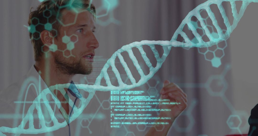 Researcher Analyzing DNA and Technology Interconnections