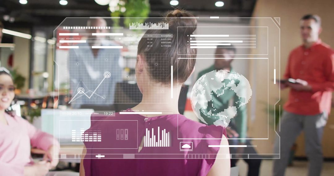 Digital Interface Overlaid on Business Meeting with Various Colleagues