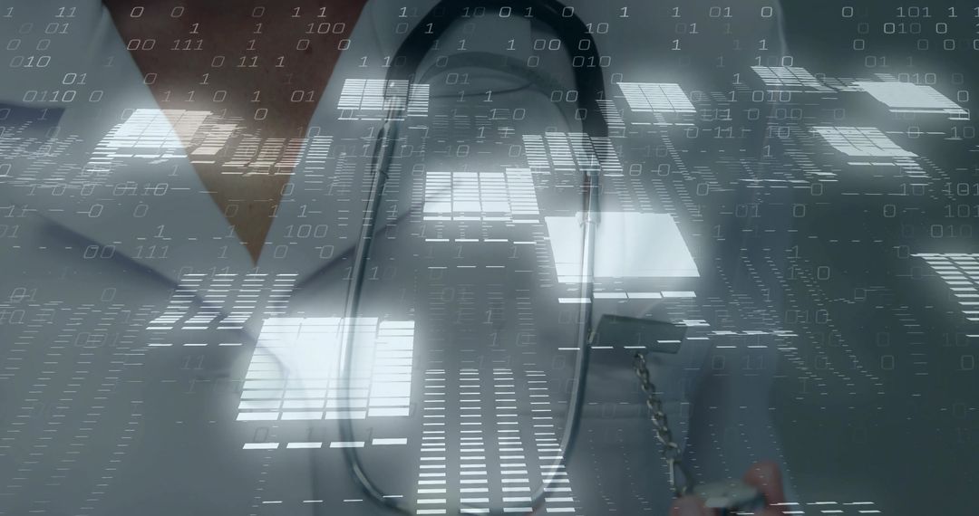 Doctor with Stethoscope and Binary Code Digital Healthcare Concept