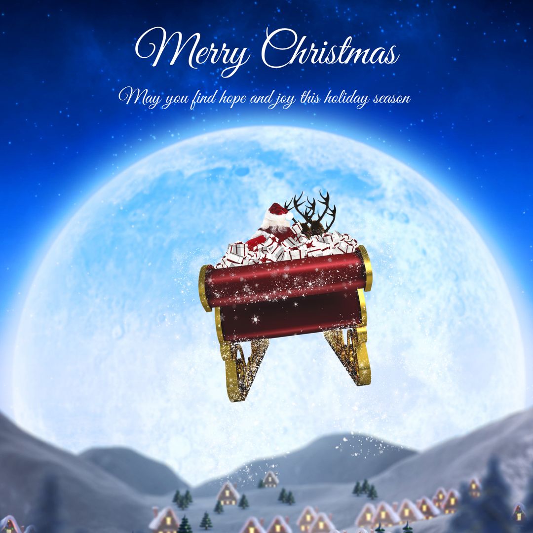 Enchanting Christmas Sleigh with Reindeer Against Full Moon - Download Free Stock Templates Pikwizard.com