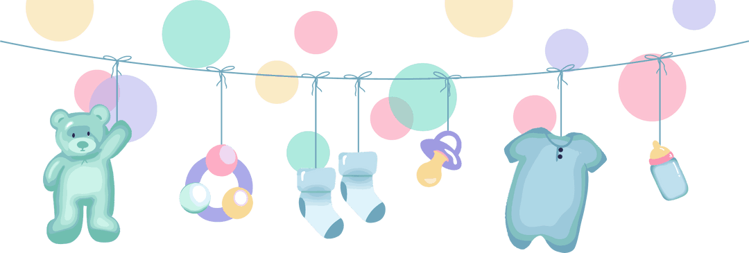 Nursery Items Hanging Line Illustrations with transparent background