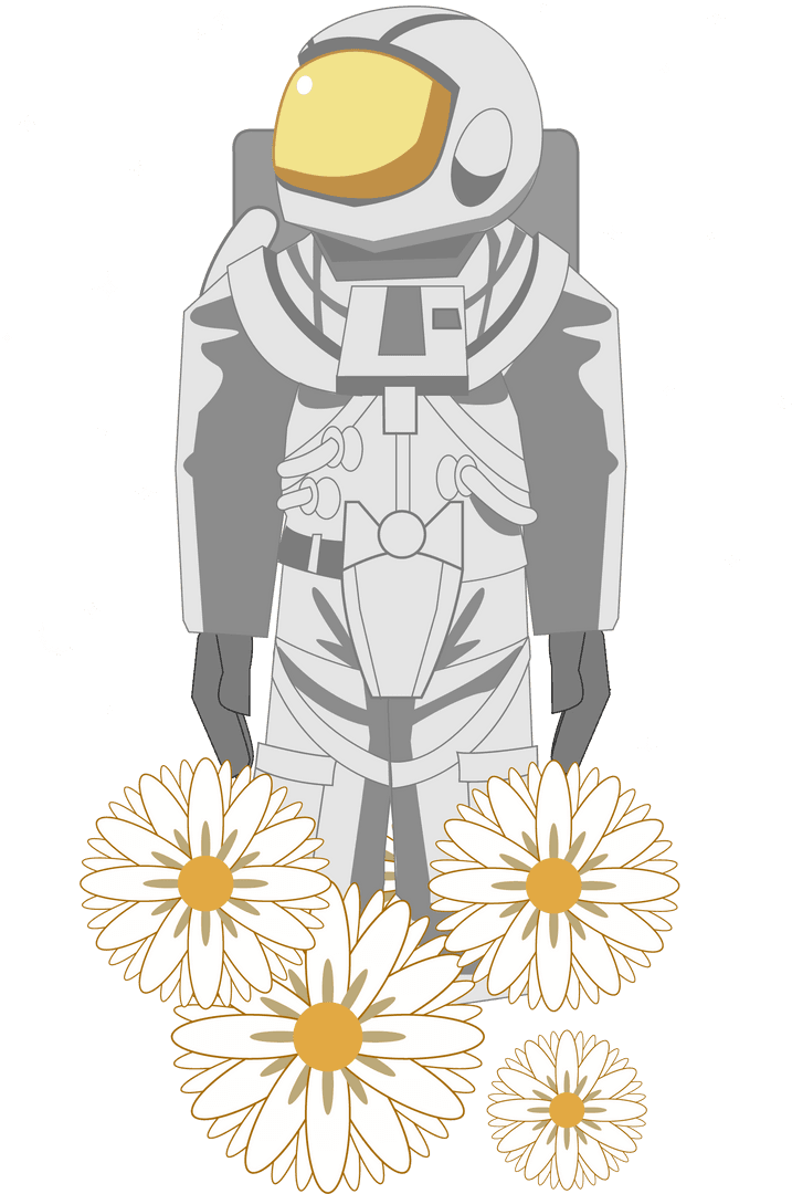Astronaut with Daisies on Transparent Space Adventure
