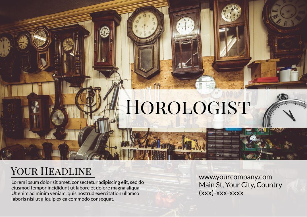 Horologist Workshop with Classic Wall Clocks and Tools