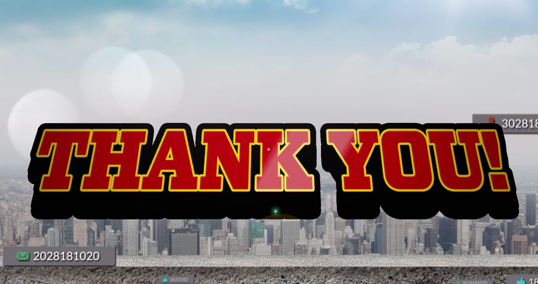 Thank You Text Over Cityscape with Digital Interface