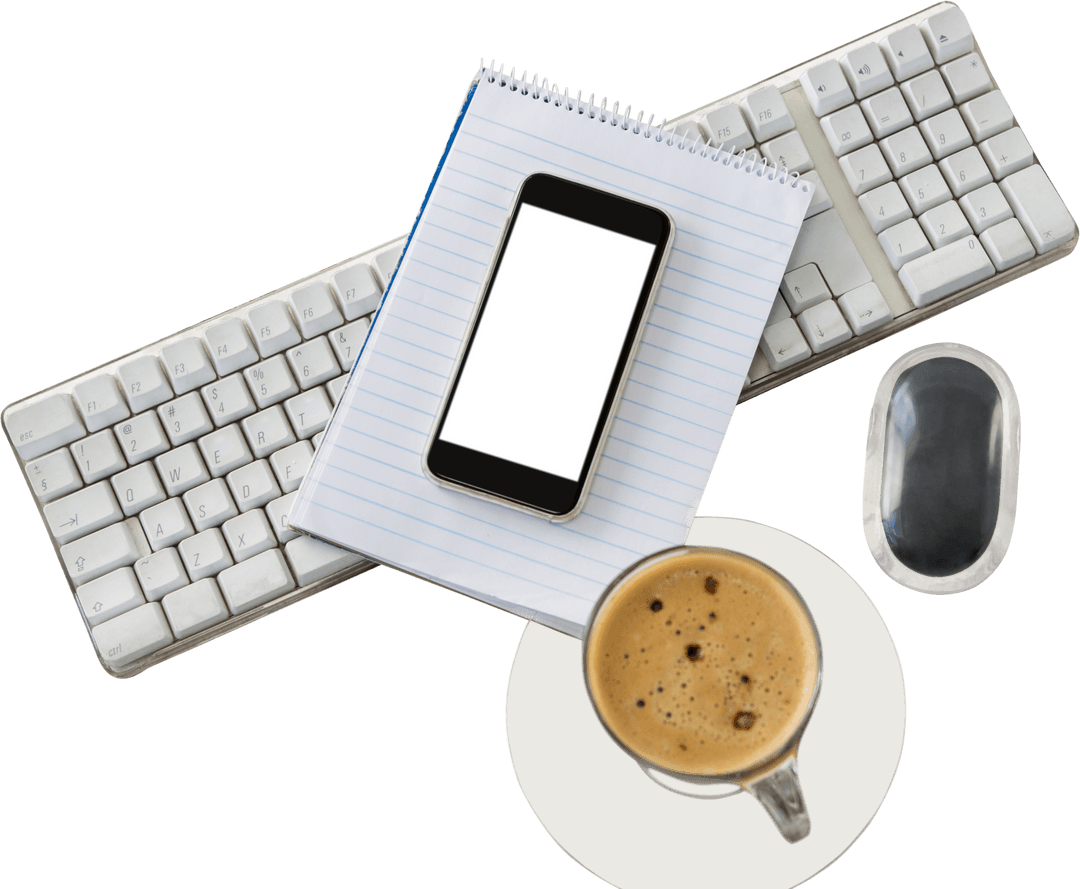 Transparent Desk Objects Mobile Phone Coffee Cup Arrangement
