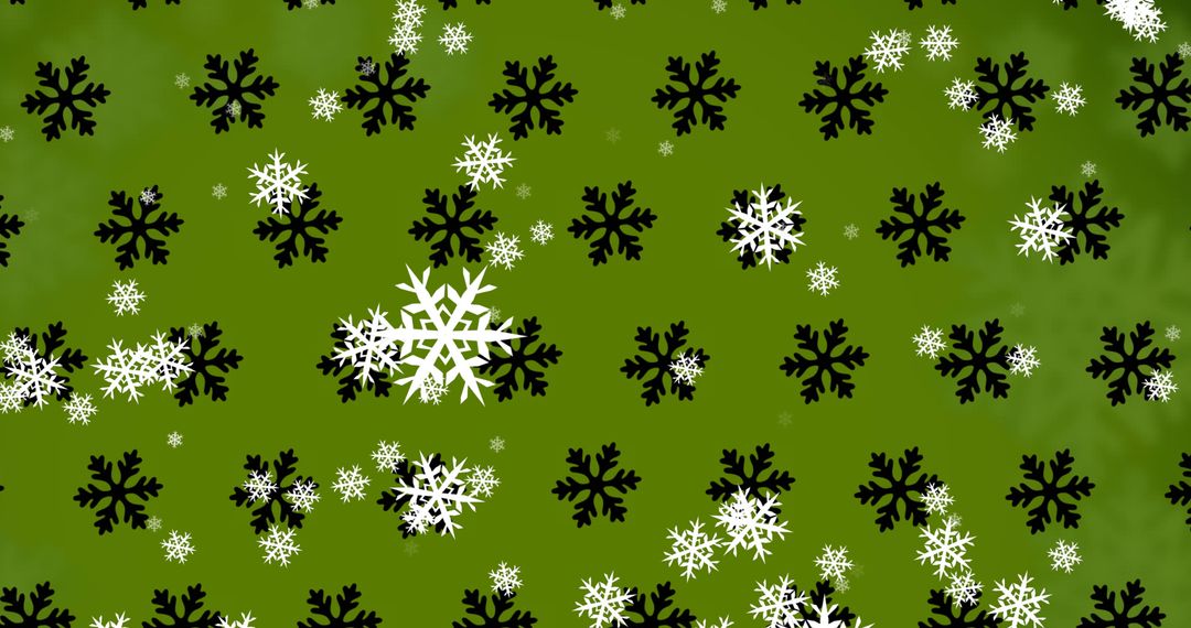 Snowflakes Cascading on Festive Green Background
