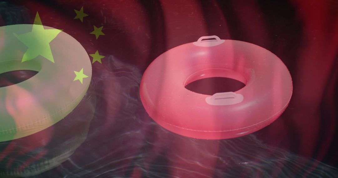 Chinese Flag and Lifebuoys on Water Background