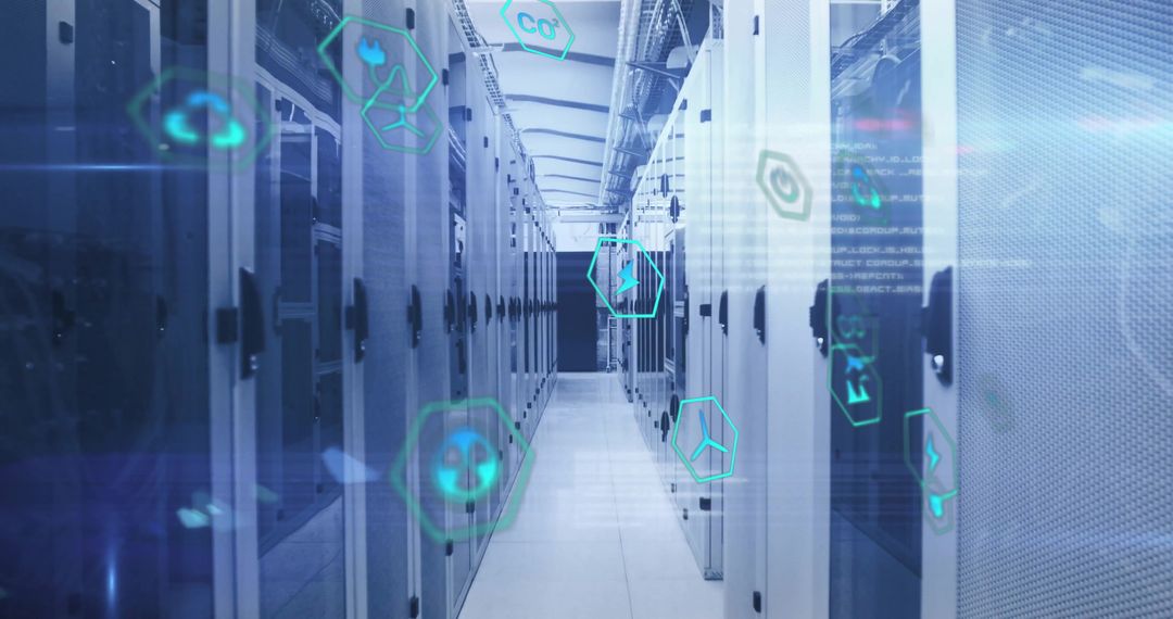 Eco Icons and Digital Data in Modern Server Room Internals