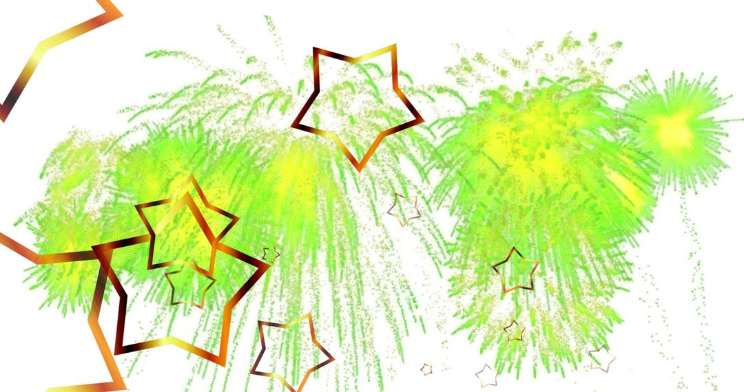 Vibrant Fireworks and Stars on White Background