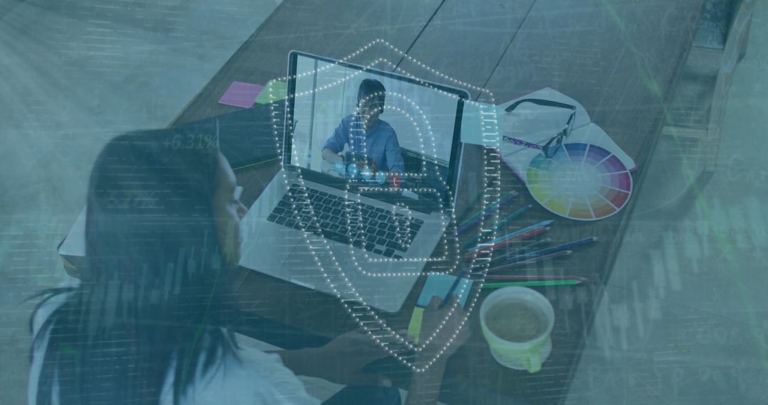 Cybersecurity Concepts Discussed Over Online Meeting on Laptop