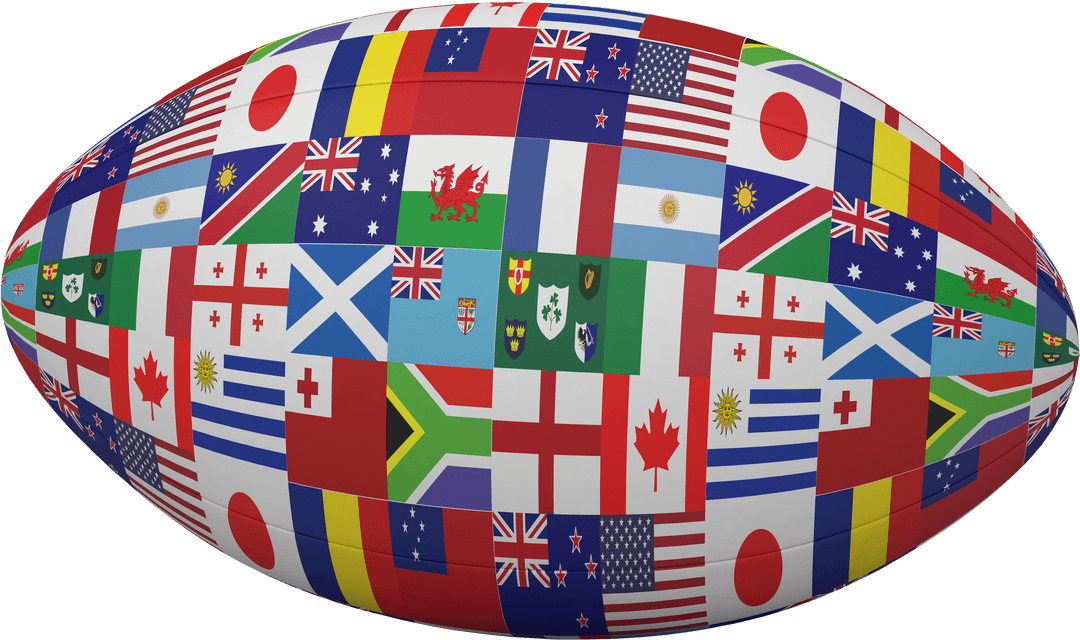 Rugby Ball with International Flags Transparent Background