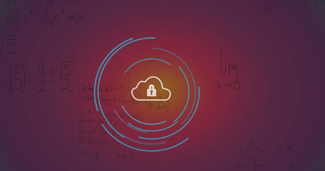 Cyber Security Icon Overlay with Math Formulas on Gradient Background