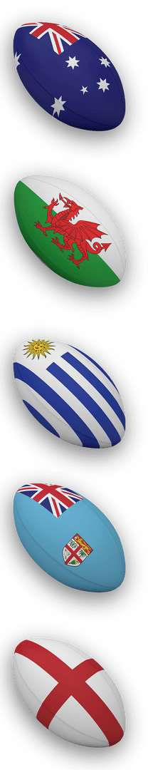 Transparent Rugby Balls Displaying Flags of World Nations