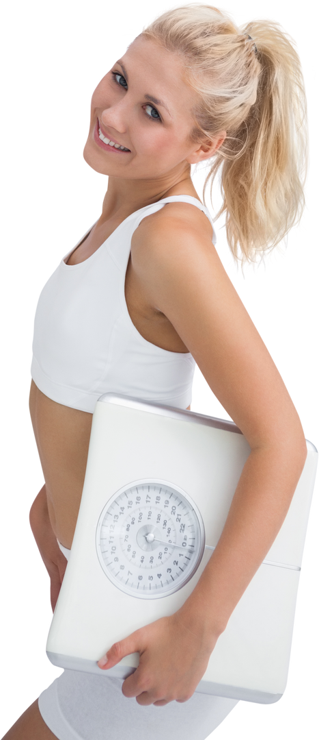 Young Happy Woman Holding Weighing Scales on Transparent Background - Download Free Stock Images Pikwizard.com