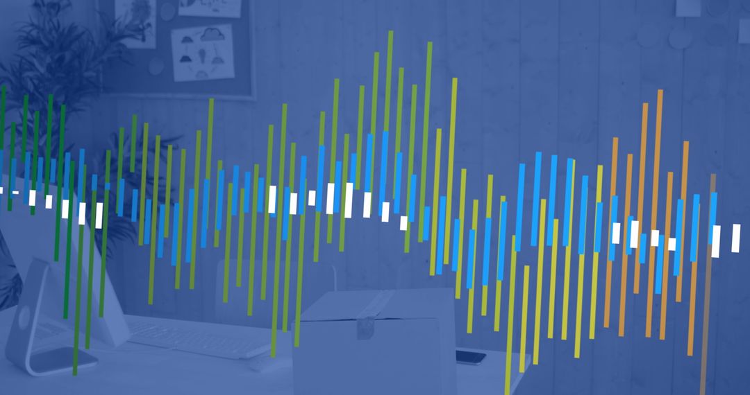Abstract Multicolored Graphs Overlay on Office Desk Setting
