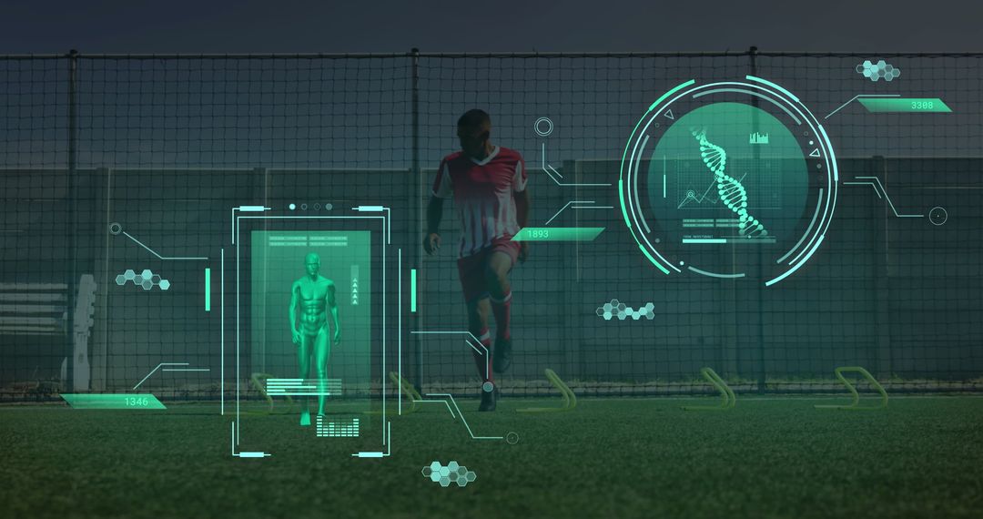 Digital Interface Analyzing Football Player with Futuristic Graphics