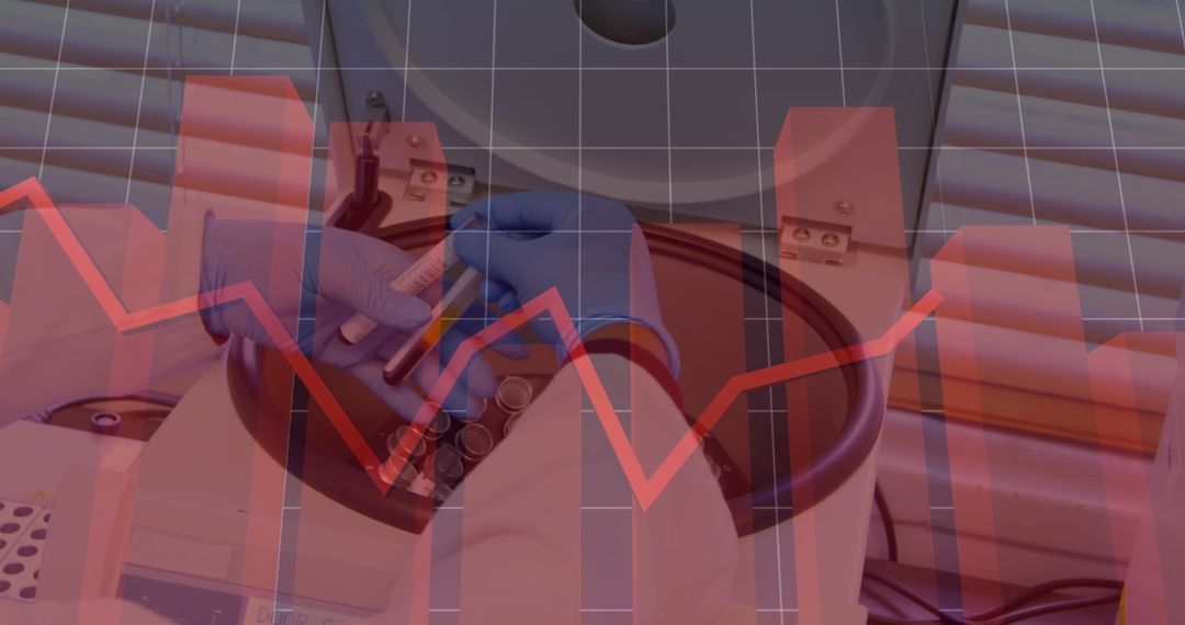 Laboratory Researcher Using Centrifuge with Financial Data Overlay