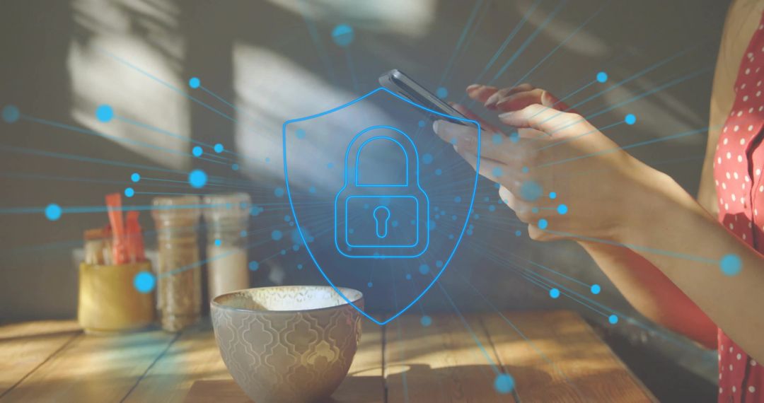 Digital Security Illustration with Smartphone and Breakfast Table