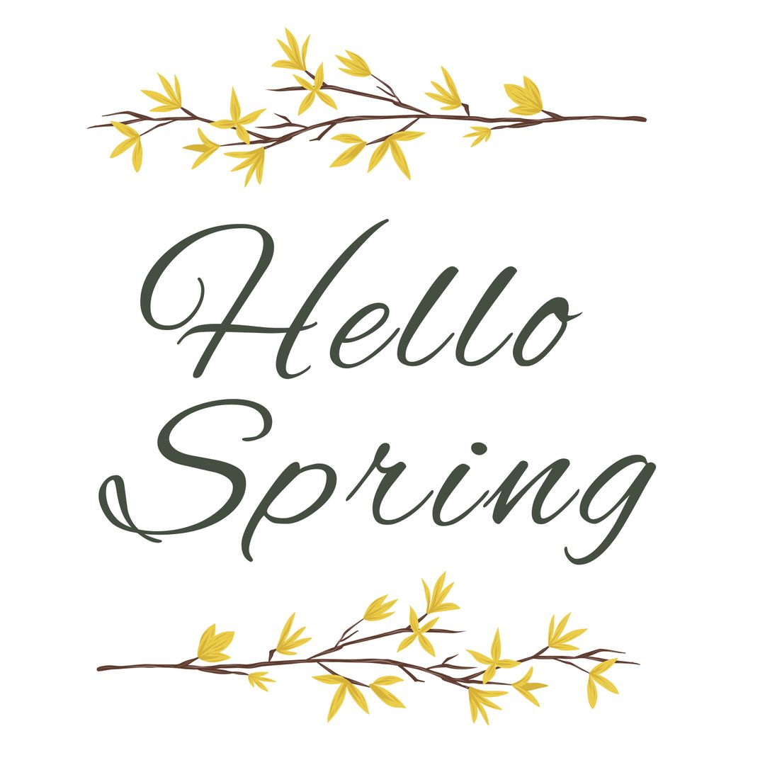 Cheerful 'Hello Spring' Message with Delicate Yellow Foliage