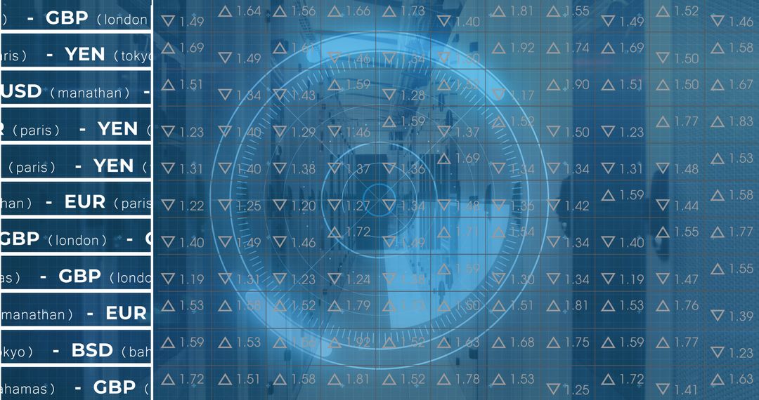 Global Financial Data Processing Digital Interface on Blue Background