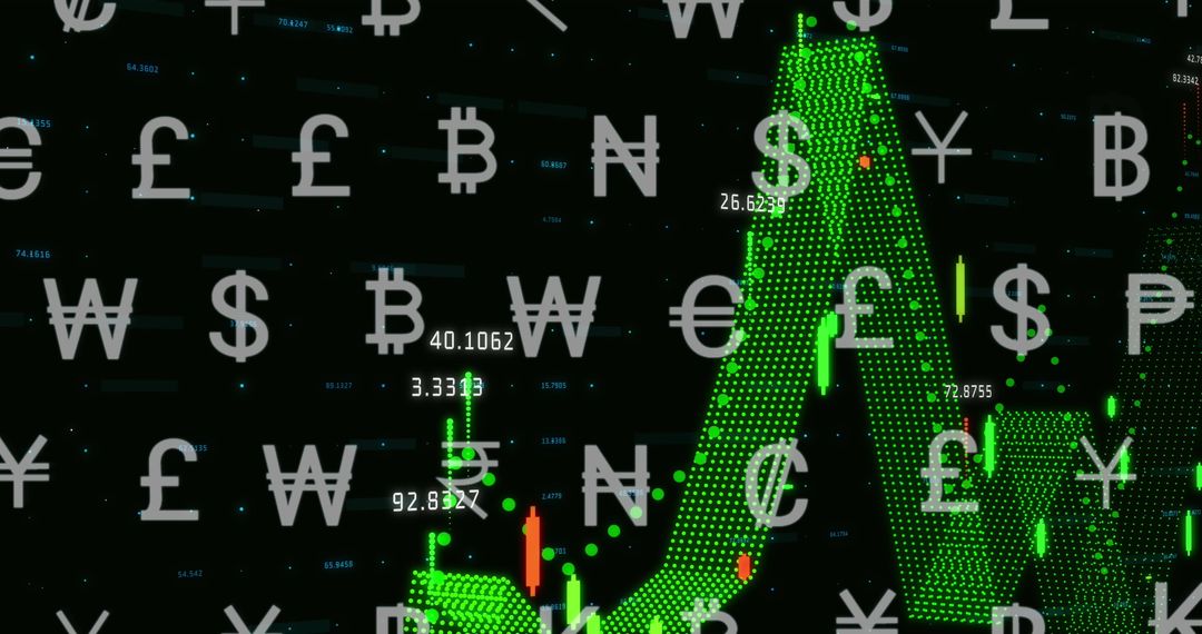 Global Finance Market Trends with Currency Symbols and Graphs