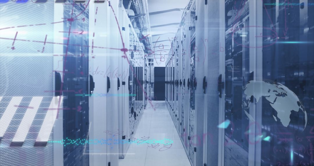 Futuristic Server Room with Interactive Data Overlay