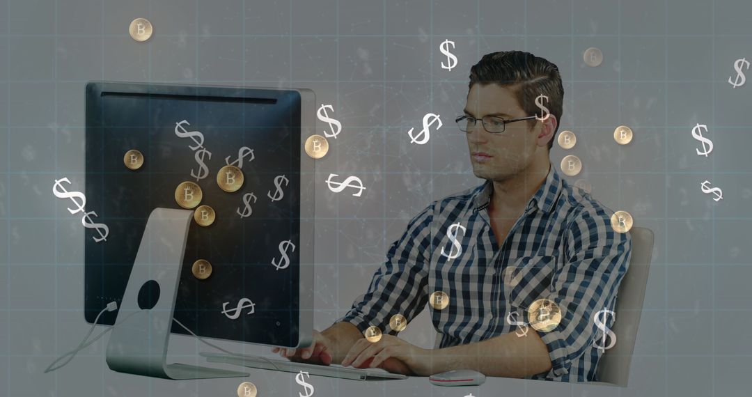 Focused Man Analyzing Cryptocurrency Market on Computer