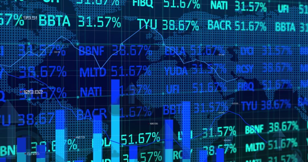 Digital Stock Market Data Visualization Over World Map