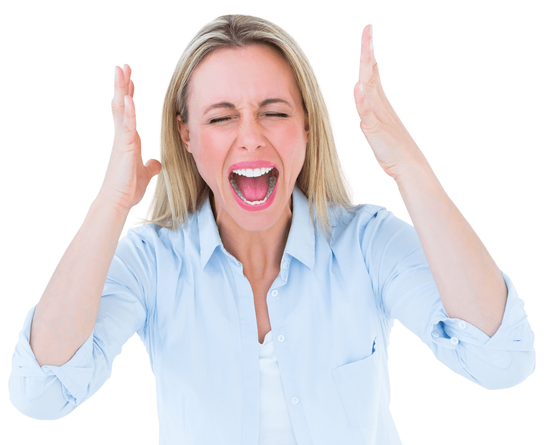 Transparent Angry Woman Screaming with Hands Raised