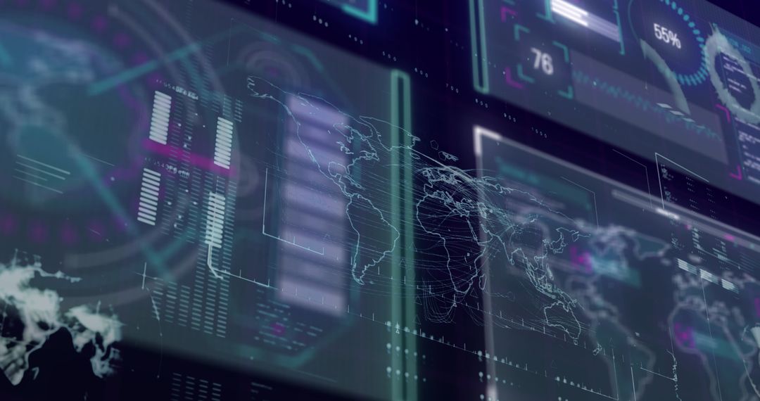 Futuristic Display with World Map and Digital Interface