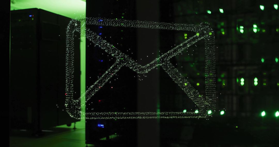 Digital Mail Icon with Green Server Data Lights