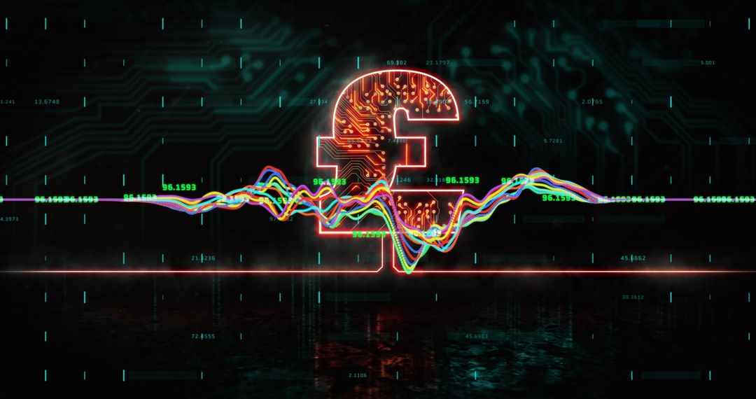 Digital Currency with Graph Over British Pound Symbol