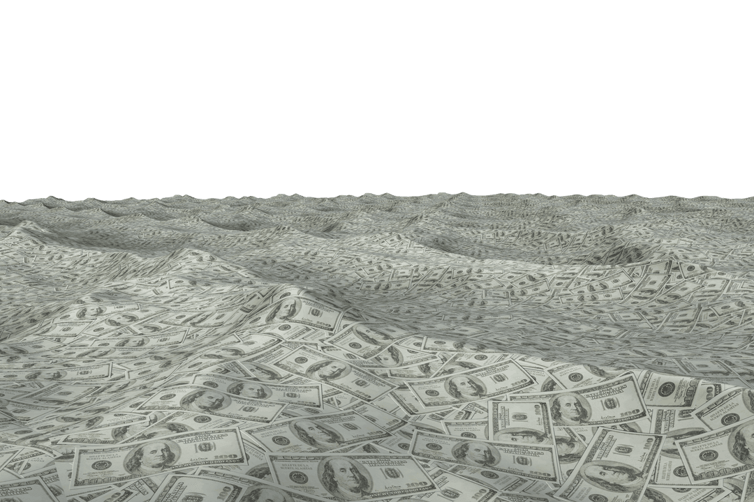 Transparent Ocean of US Dollar Banknotes with Clear Top