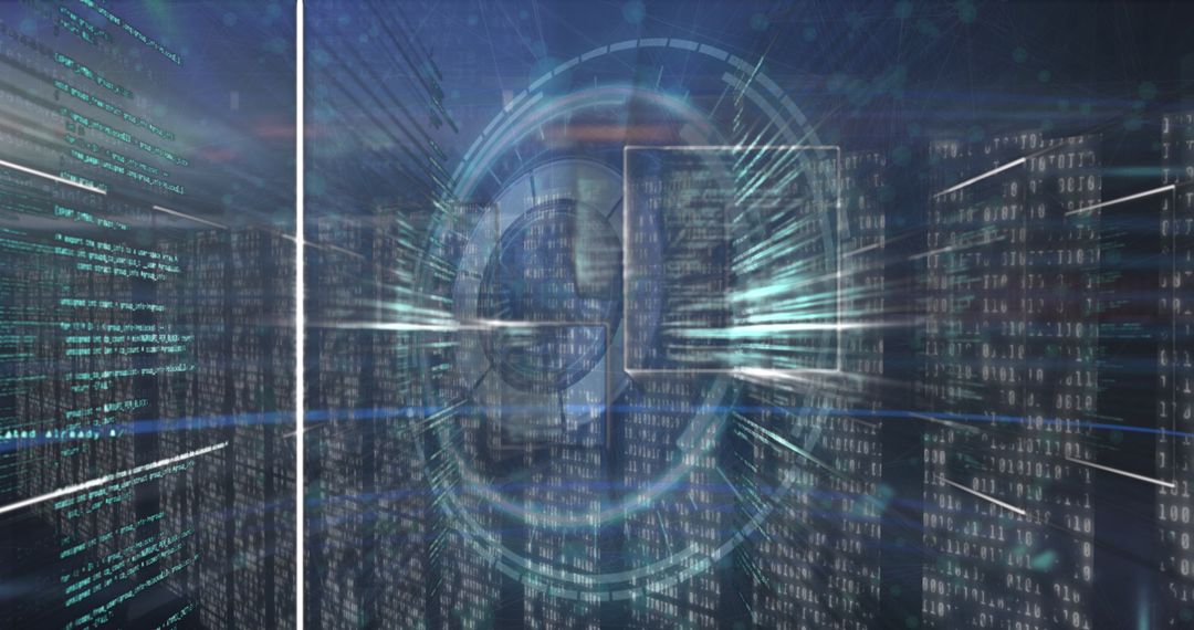 Futuristic digital interface with data processing and scanner
