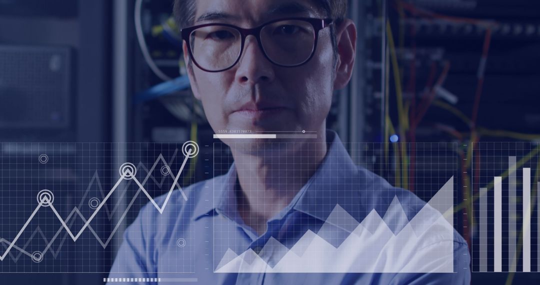 Businessman Analyzing Data in High-Tech Server Room