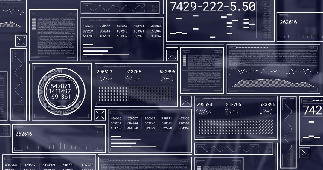 Futuristic Digital Interface with Data Processing and Diagrams