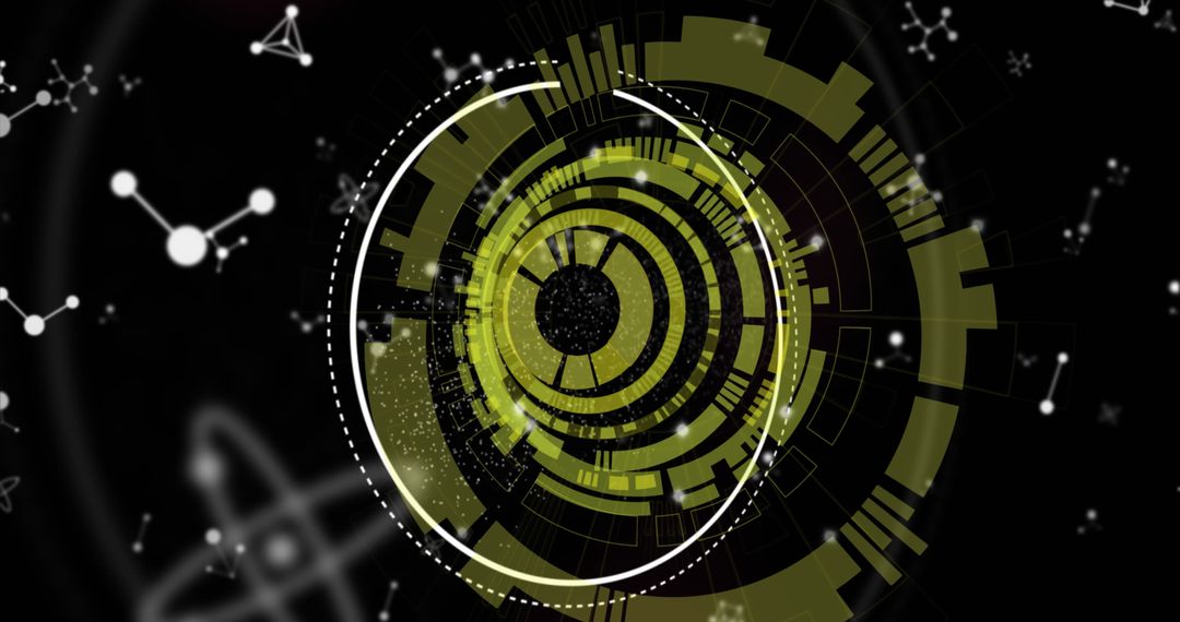 Abstract Digital Interface with Spinning Scanner and Molecular Patterns