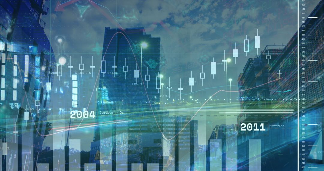 Futuristic Cityscape with Digital Data Overlay Concepts