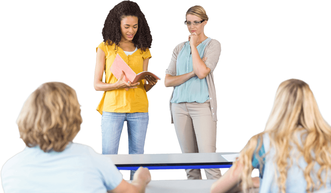 Transparent Classroom Discussion female student sharing notes