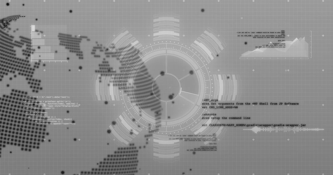 Futuristic HUD and Grid Display with World Map Patterns