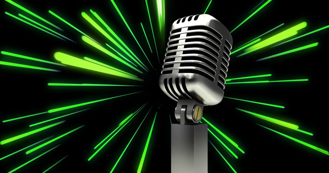 Retro Microphone with Radiating Neon Light Streaks