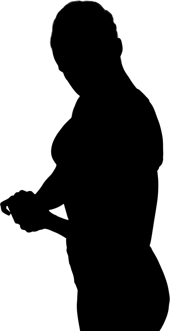 Strong Woman Silhouette Flexing Muscles on Transparent Background